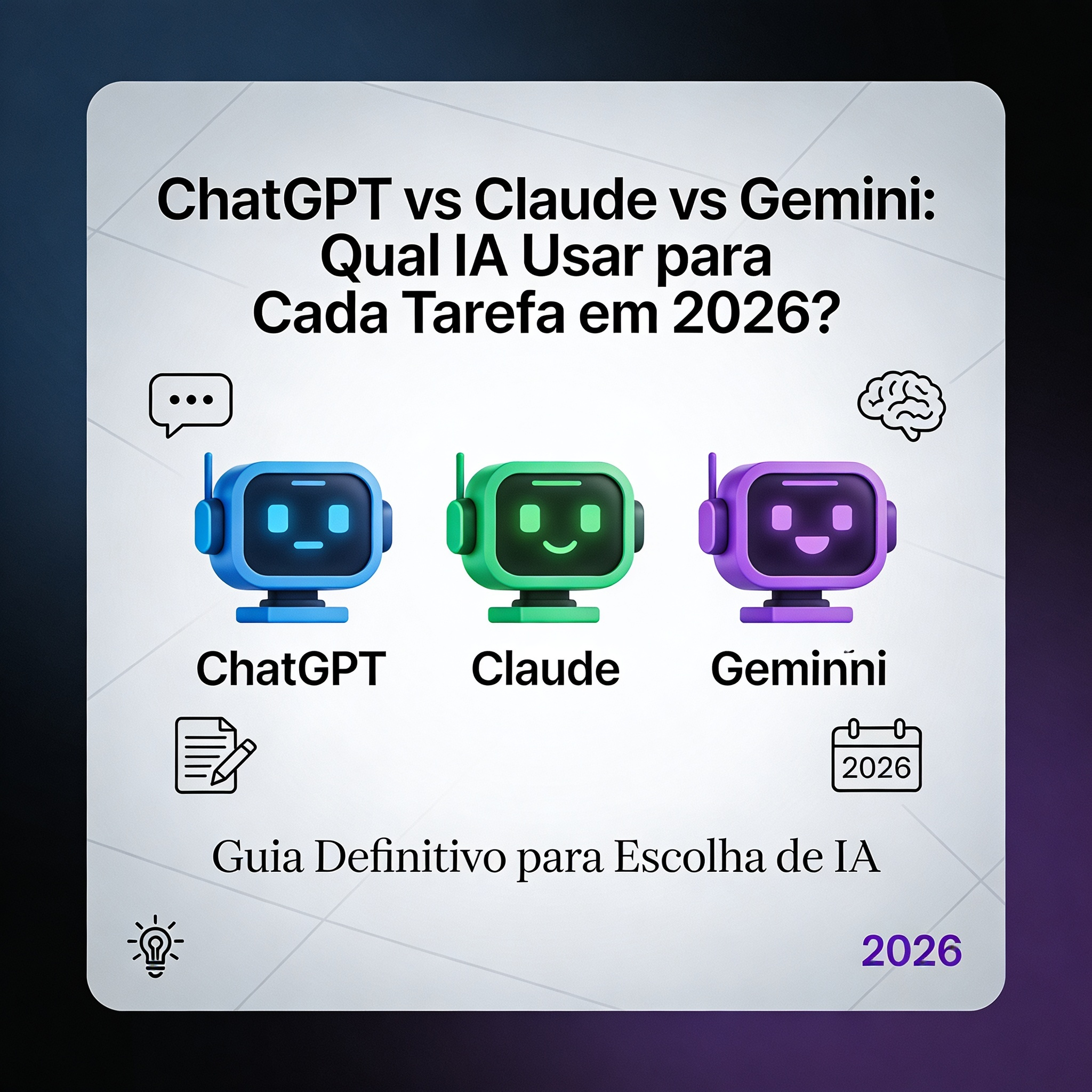 ChatGPT vs Claude vs Gemini: Qual IA Usar para Cada Tarefa em 2026?